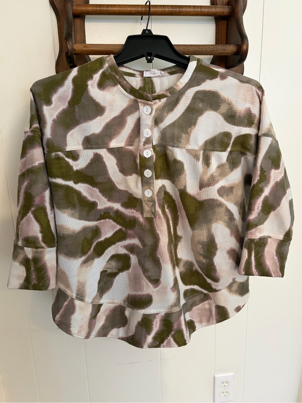 Westbound Olive & Blush Camouflage Henley Top